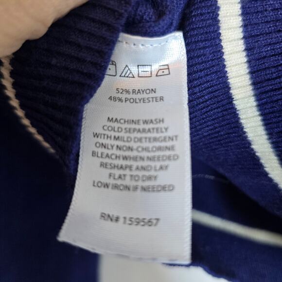 Willow & Wind Cropped Polo Sweater Size M Navy White Trim Collared Preppy - Picture 7 of 7
